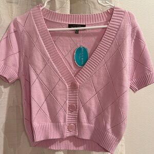 Pink knitted short sleeve cardigan
